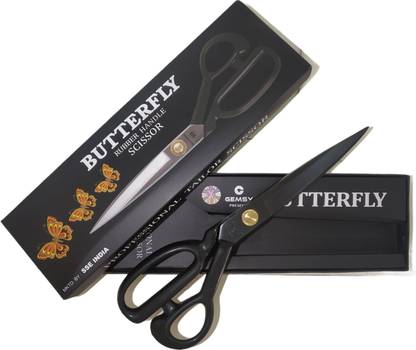 Butterfly 11 Inch Premium Tailoring Scissor for Cloth Cutting with Black Rubber Handle - Professional Fabric Machine Sewing Anti-Rust Stainless Steel Tailor Scissors Small Light Weight for both left and right handed Scissors
