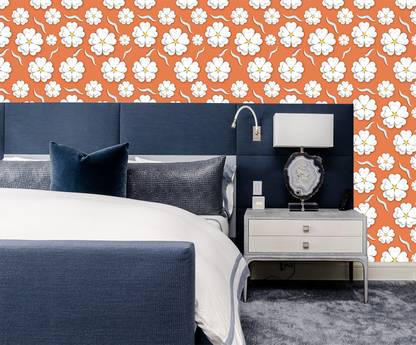 A.T PRINTING SERVICES 40.64 cm copy background white flower Self Adhesive Wallpaper size ( 16 x 96) Inch Self Adhesive Sticker