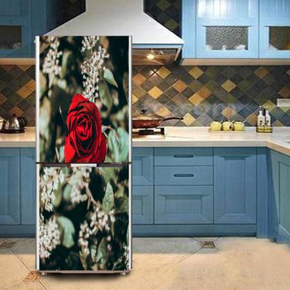 K2A Studio 60 cm Beautiful red rose with blur background fridge sticker Self Adhesive Sticker