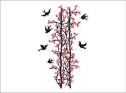 Vijaya enterprises 57 cm Red color wonderfull tree image wallpaper poster size by [91x151] Self Adhesive Sticker