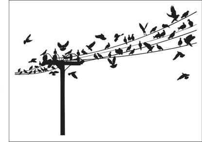 décor nirmal 91 cm black dark light Electricity poll bird group picture image living room drawing home kitchan photos size by [91x129] Self Adhesive Sticker