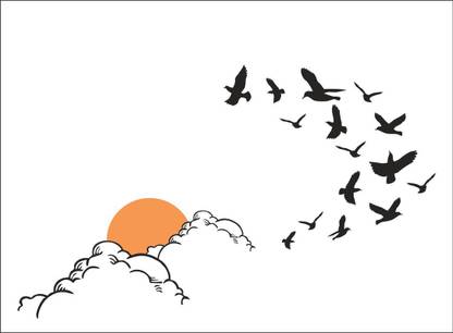 décor nirmal 91 cm Morning wallpaper sky bird poster gallery hill sun crafted scenery Images poster size by [93x55] Self Adhesive Sticker