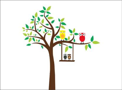 Vijaya enterprises 72 cm Decorative Owl for with treeWall Sticker size (91x98 cm) Self Adhesive Sticker