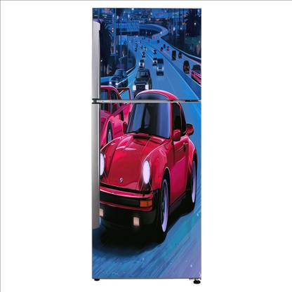 Khatwal Enterptises 60 cm Decorative colorful ferrari car beside 80s vibes Extra Large Fridge Sticker Self Adhesive Sticker