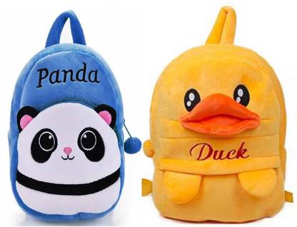 wolftrend School Bag Character Kids Soft Plush Fabric School Bag for Baby Boys and Girls Kids School Bag duck and panda (pack -2)(2 to 6 years) Waterproof School Bag