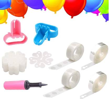 RJV Global Solid Balloon Decorating Strip Kit for Arch Garland 2 Roll, 200 Dot Glue,8 Flower Clips 1 Balloon hand Pump & 2 tying tool for Party Wedding Birthday Xmas Baby Shower DIY Balloon