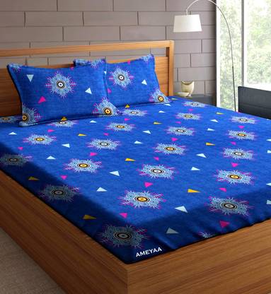 KARIDH 210 TC Cotton Double Printed Fitted (Elastic) Bedsheet