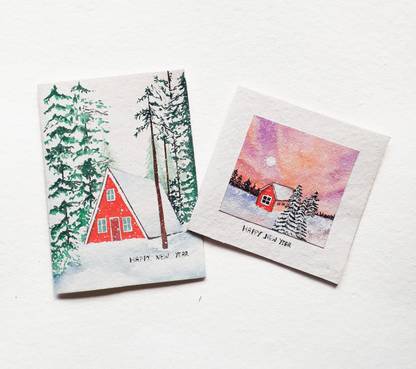 Lazy Crafts Hand-Painted Happy New Year 2022, Merry Christmas Greeting Card
