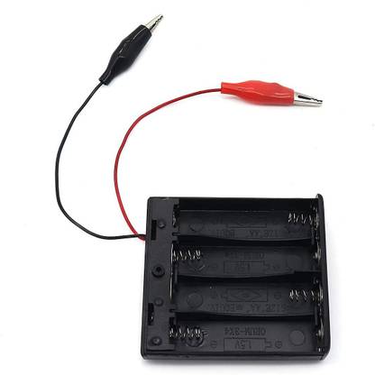 TRUSTECH 4AA 1.5V AA Battery Holder Case Wired attached Cap On/Off Switch with alligator clip for Electronic Batteries Black Plastic Electronic Components Electronic Hobby Kit