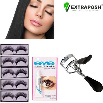 Extraposh New eye lash curler With 5 Pair Styling Eyelash Day and Night Pack with Glue ARTIFICIAL EYELASHES