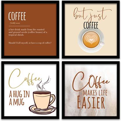Coffee Posters with Frame for Restaurant Cafe Wall Decor - Framed Coffee Theme Posters for Kitchen Wall Decor Paper Print