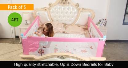 Safe-o-kid Up and Down Bedrail Guard for Baby Fall Safety, Pink, Pack of 3, 4FT
