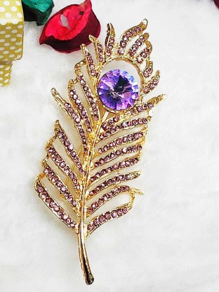 Elegant Woman Rhinestone Brown Peacock Feather Gold Tone Brooch Pin Crystal Gift