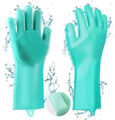 Qozent Dish Washer Hand Gloves- Waterproof Household Glove, Warm Dishwashing Glove, Water Dust Stop Cleaning Rubber Gloves (Multicolour, 1 Pair, free size) Wet and Dry Glove
