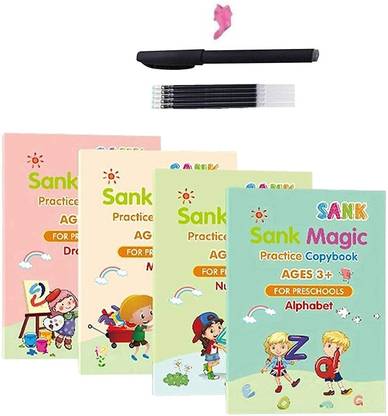 MARCRAZY Magic Practice Copybook for Kids, Calligraphy Pens, Calligraphy Set for Beginners, Reusable Calligraphy for Kids, Handwriting Practice Copybook for Preschoolers (Four Copybook and Magic Pens) Mini Notebook Ruled 40 Pages