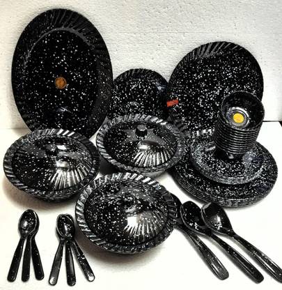 Radhe Crockery Pack of 40 Melamin Black Marvel Dinner Set