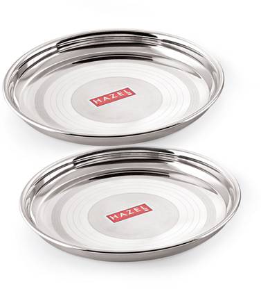 HAZEL Stainless Steel Plate Set For Dinner Launch | Designer Steel Thali Set |Steel Dinnerware, Set of 2, 31 cm, Large Dinner Plate