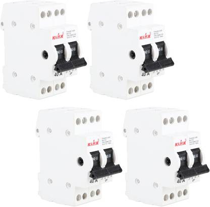 KLICK MCB Type Changeover, Dual Pole MCB, DP Circuit Breaker, Miniature Circuit Breaker (40A, White, Pack Of 4) C-40A-311-100 MCB