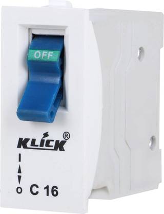 KLICK MCB, SP Tiny Trip Miniature Circuit Breaker, Single Pole Switch Disconnector, for Domestic and Commercial Use (16A, 240/415V, Pack Of 2) E-32-C-16-2 MCB