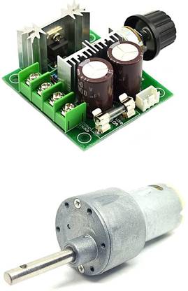 INVENTO 1pcs 12v 10 Kg-cm 300 RPM Side Shaft High Torque Geared DC Motor with 12V - 40V 10A PWM DC Motor Variable Speed Controller Automotive Electronic Hobby Kit