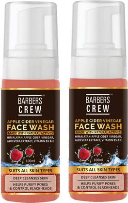 Barbers Crew Apple Cider Vinegar To Exfoliate & Deep Cleanse. With Acv, Aloe Vera & Basil For Clear, Moisturized Skin. Vegetarian, Ph Natural Paraben Free --100ml-Packof-2-Bottle- Face Wash