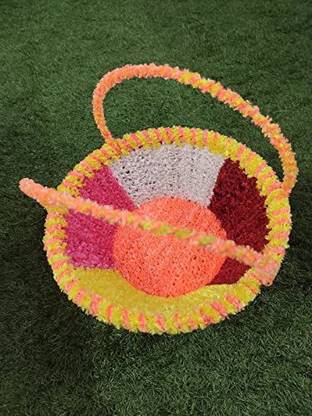 Firmus Laddu Gopal Ancient Style Carry Basket with Handles for Thakur ji Travelling, Size: 0 to 10, Multicolor -Pack of 1 Fiber Flower Basket