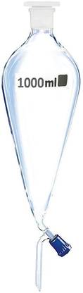 Salco Borosilicate Glass 3.3 Separating Funnel Pear Shape With Teflon & Inter Changeable Stopper 1000 ml Borosilicate Glass Funnel