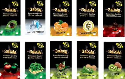 Puff Smart Shisha 3sixty Hookah Flavors ( Pack Of 10 ) Paan 360, Mr. Ice freezer, Orange, Comm, Misbah, Double Apple, Mint, Paan Masala, Paan Kiwi Mint And Kiwi Hookah Flavor