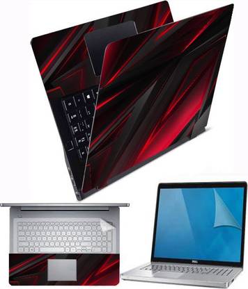 D.V TECH 4 in1 laptop skin combo set of abstract red gaming-311 full panel with screen guard keyguard for 15.6 inch laptop skin combo set Combo Set