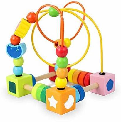 First Generation Wooden Sun & Moon,Geometric Shapes,Obejects,Colour Recognition Rolling Bead Maze Labyrinth Toy (Multi color)