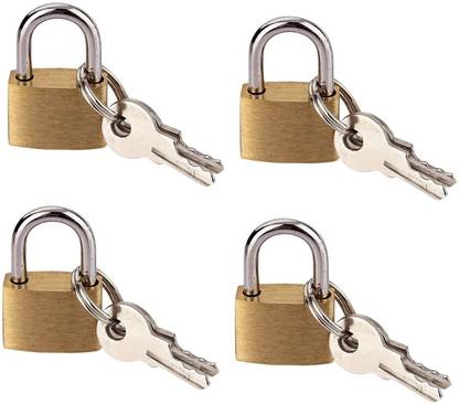 IndusBay Pack of 4 , Metal Brass Push Lock with 2 Keys each, for suitcase Bags Padlock