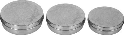 Spillbox Stainless Steel Small Round Shape Tiffin Box with Lid flower design– Set 3 3 Containers Lunch Box