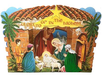 SK Craft Christmas Nativity Scene 3D Pop-up Cardboard Paper Baby Jesus Birth-27x20 cm Assembled 30 cm Pack of 1