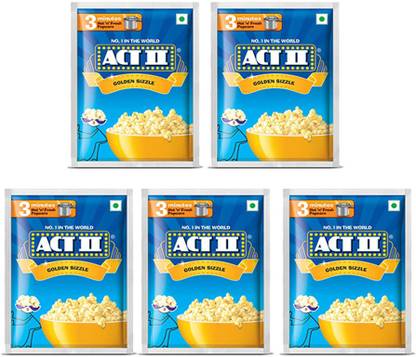 ACT II Golden Sizzle Flavour 3 Minutes Popcorn,Each 40g ( 200g , Pack of 5) Golden Sizzle Popcorn
