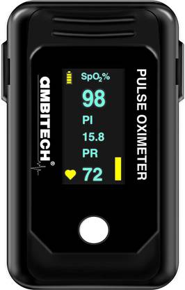 AMBITECH High Accuracy Fingertip Pulse Oximeter, SpO2, Perfusion Index with OLED Display (Made in India-Black) (1 YEAR WARRANTY) Pulse Oximeter