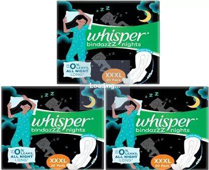 Whisper bindazzz Nights Pads For Women, XXX-Large Pack of 60 pads Scent: unscented Sanitary Pad