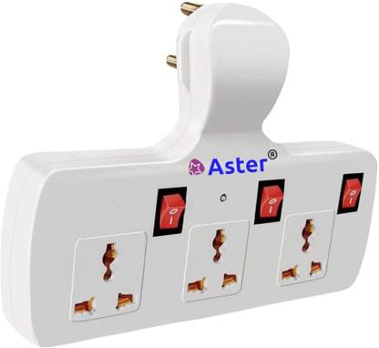 Aster Three Pin Wall Pin Multi Plug Socket with Individual Switches and Surge Protection 3  Socket Extension Boards