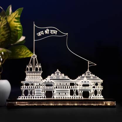 StarLaser The ayodhya Ram mandir 3D Illusion Night Lamp for Home Decoration Wooden Base & 12V 1 amp Power Adapter Warm White Color Table Lamp