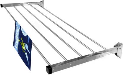 Homwell Steel Wall Cloth Dryer Stand Stainless Steel 5 Pipe X 4 Feet Wall Mounted Stand Foldable Cloth Drying Stand