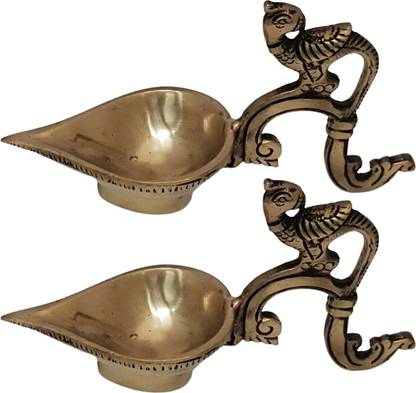 Divine Mantra Brass Laxmi Diya for Pooja Room Kuthu Vilakku Puja Items Home Deepam Oil Lamp Brass (Pack of 2) Table Diya