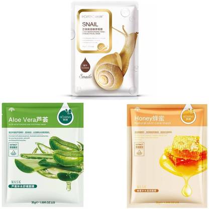 rorec KOREAN Blackhead Removal SNAIL FACE MASK SHEET WITH HCHANA PACK OF 2(ALOE VERA , HONEY)