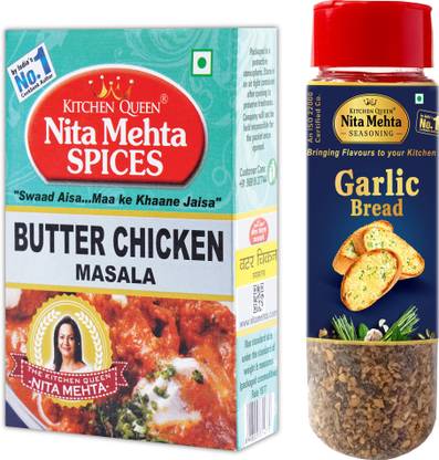 KITCHEN QUEEN NITA MEHTA Combination Of Butter Chicken Masala 100g | Garlic Bread Seasoning Sprinkler 70g Combo