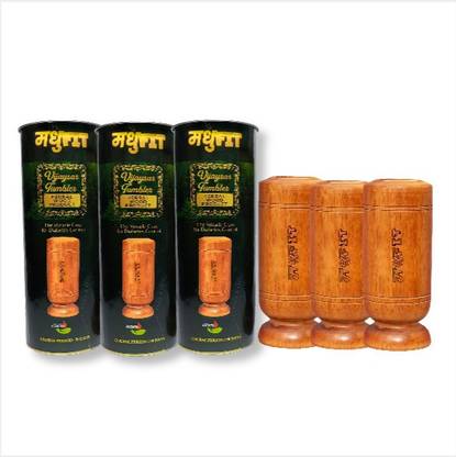 MADHUFIT (Pack of 3) Vijaysar Herbal Tumbler Glass crafted from Original Vijaysar Heartwood Vijaysar Tumbler for Diabetes Vijaysar ki lakdi ka Glass Water/Juice Glass