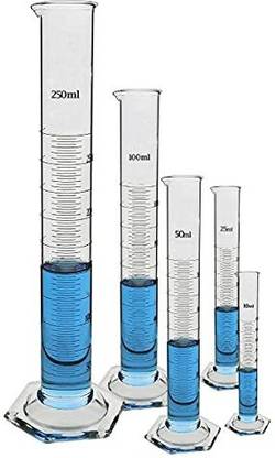 Salco Borosilicate Glass Measuring Cylinder 10 ml, 25ml, 50ml, 100 ml, 250 ml - Set of 5 Heavy Duty Reusable Single Metric High Quality Glass Graduated Cylinder's for Laboratory Test (Pack of 5) Borosilicate Glass Graduated Cylinder