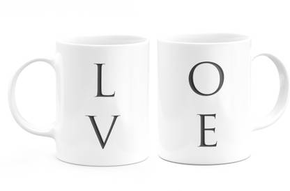 Jyoti Fashions LOVE Calligraphy Lettering White Cup,Gift for Husband Wife,Couples,Lovers Ceramic Coffee Mug