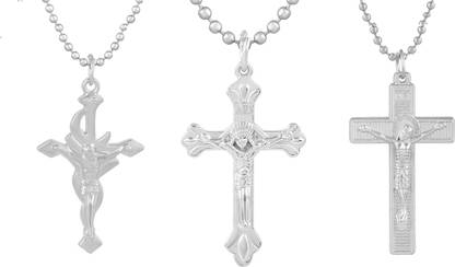 morir 3Pcs Stainless Steel Jesus Christ Crucifix Catholic Cross Pendant Necklace Set Religious Jewelry for Men Women Unisex Silver Stainless Steel Pendant Set
