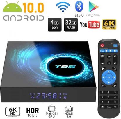 Kanak T95 4GB RAM 32 ROM Allwinner H616 Quad-Core 64-bit ARM Cortex-A53 Android Box with 2.4G/5G Dual WiFi 10/100M Ethernet, Support H.265/3D/6K Ultra HD/BT 5.0/HDMI 2.0 Media Streaming Device Media Streaming Device