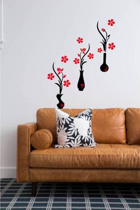 DreamKraft 107 cm Tree Beautiful Flower Pots Self Adhesive Sticker