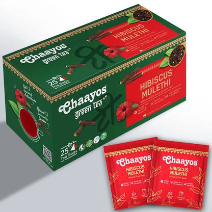Chaayos Hibiscus Mulethi Green Tea Bags - 100 Pyramid Tea Bags | Whole Leaf Tea | 100% Organic |100% Natural Immunity Booster | Herbal Tea | Weight Loss Green Tea Bags Box