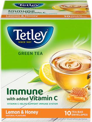 Tetley Lemon & Honey Green Tea Bags Box